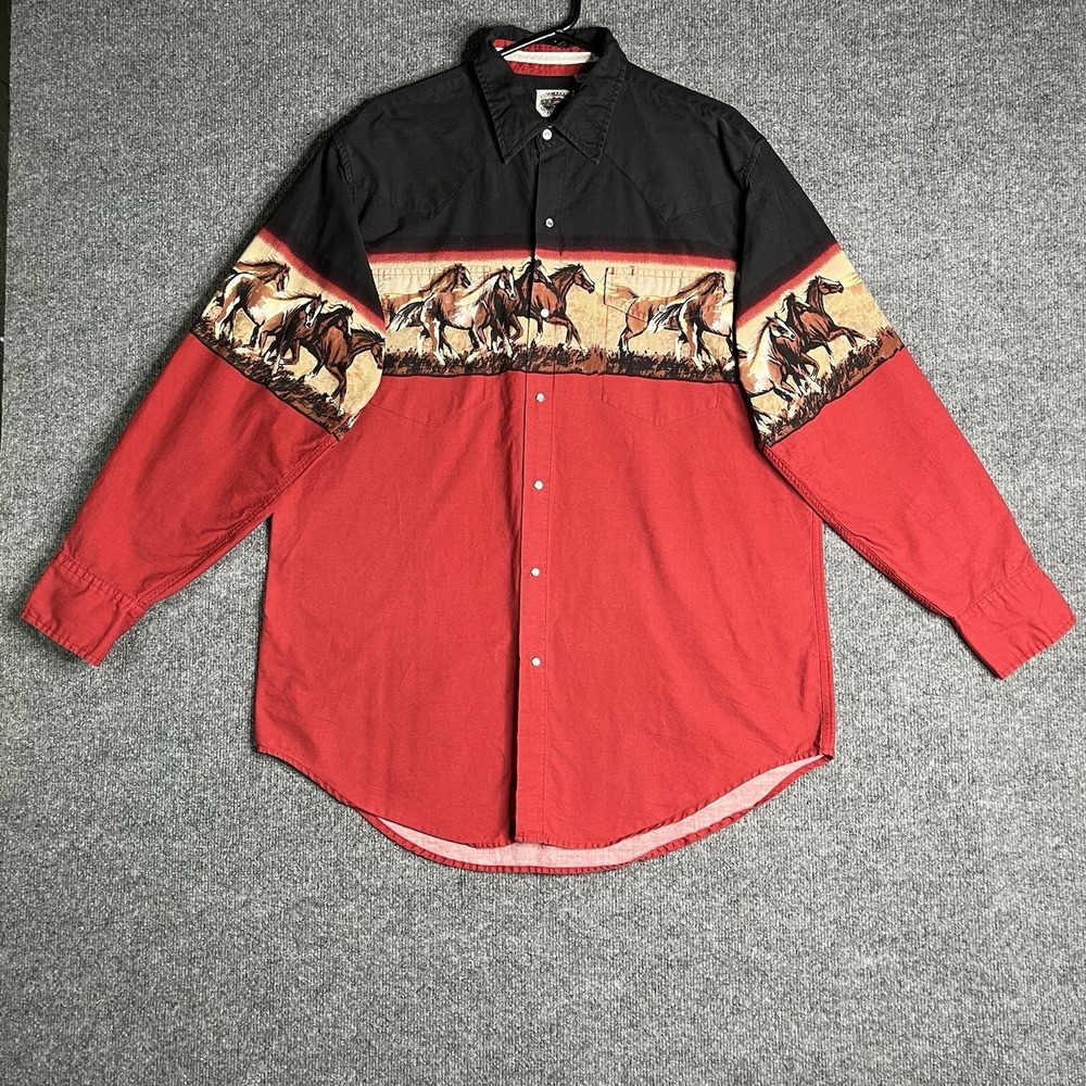 Vintage‎ Cumberland Outfitters Horse Western Shirt XL Pearl Snap Cowboy Rodeo